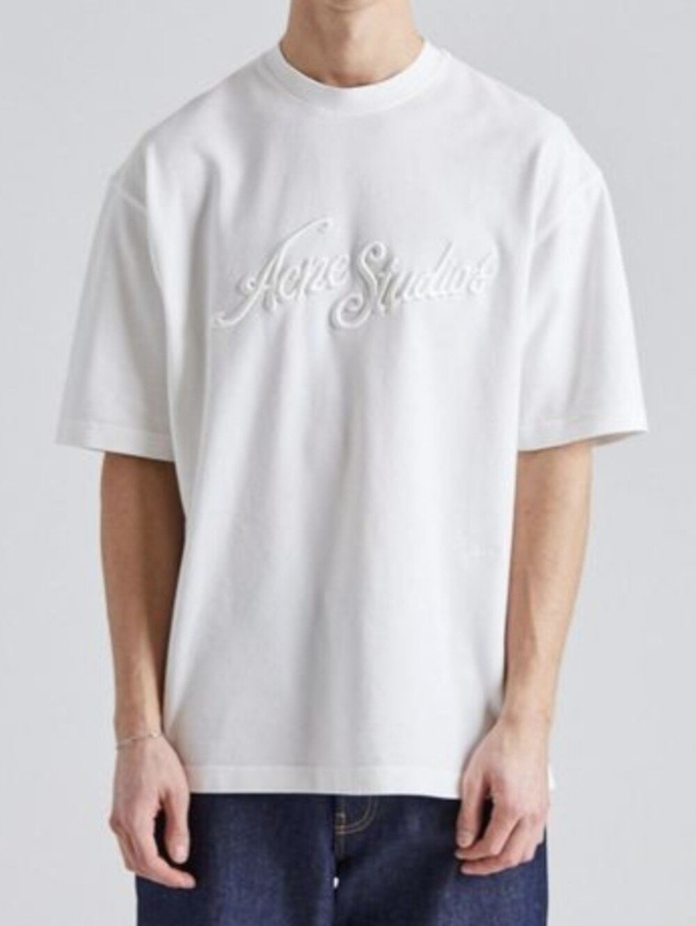 Acne White Embroidered Script Logo Short Sleeve Tee